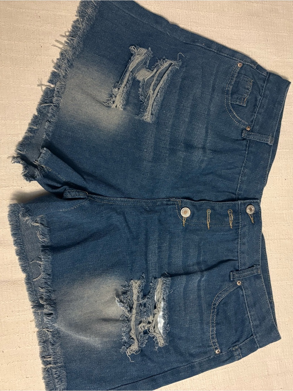 SHEIN Dark Blue Distressed High-Rise Jean Shorts